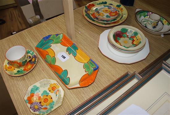 Susie Cooper for Grays Pottery - a group of flower painted tea and coffee wares